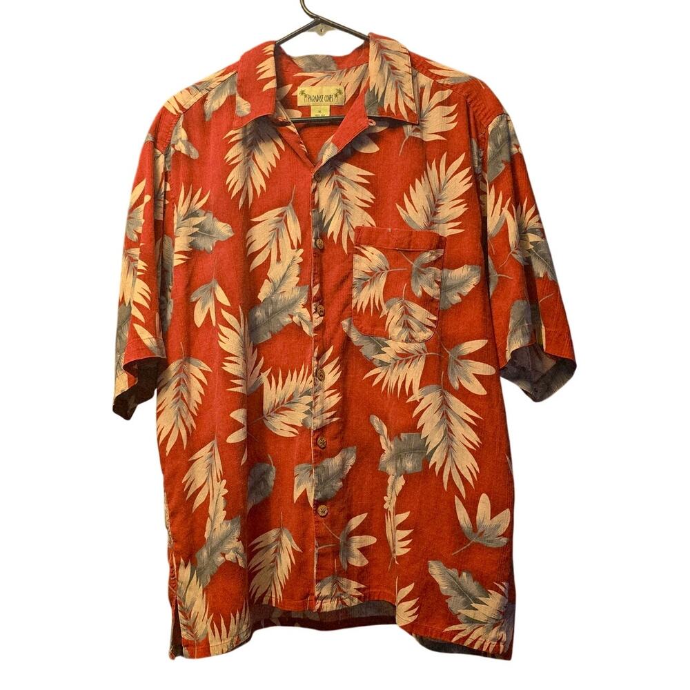 Paradise Coves leaf silk button down shirt size XL